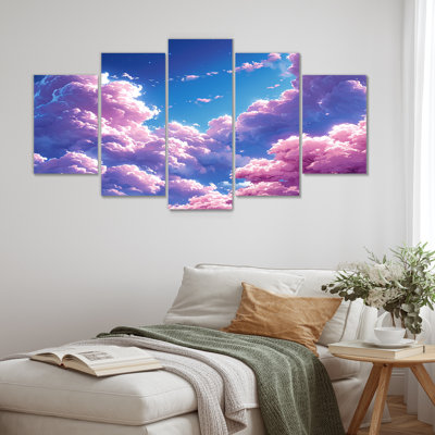Pink Cloud Dreams Blue Sky - Clouds Wall Art Decor Set 5 Piece