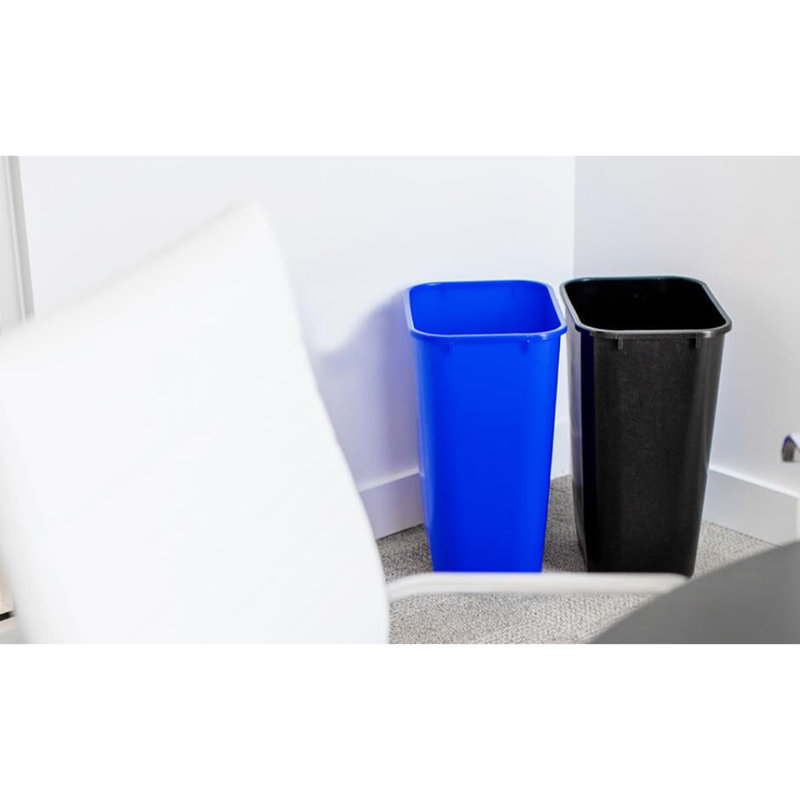 Poubelle de bureau et poubelle de recyclage rectangulaire de 3,5 gallons Sturdy Essentials, 3,5 gallons, Noir / Bleu