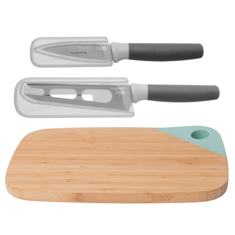 BergHOFF Leo 3Pc Knife and Cutting Board Set, Grey and Green