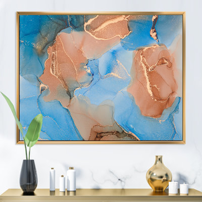 Bleu et brun, art abstrait fluide de luxe III - peinture sur toile