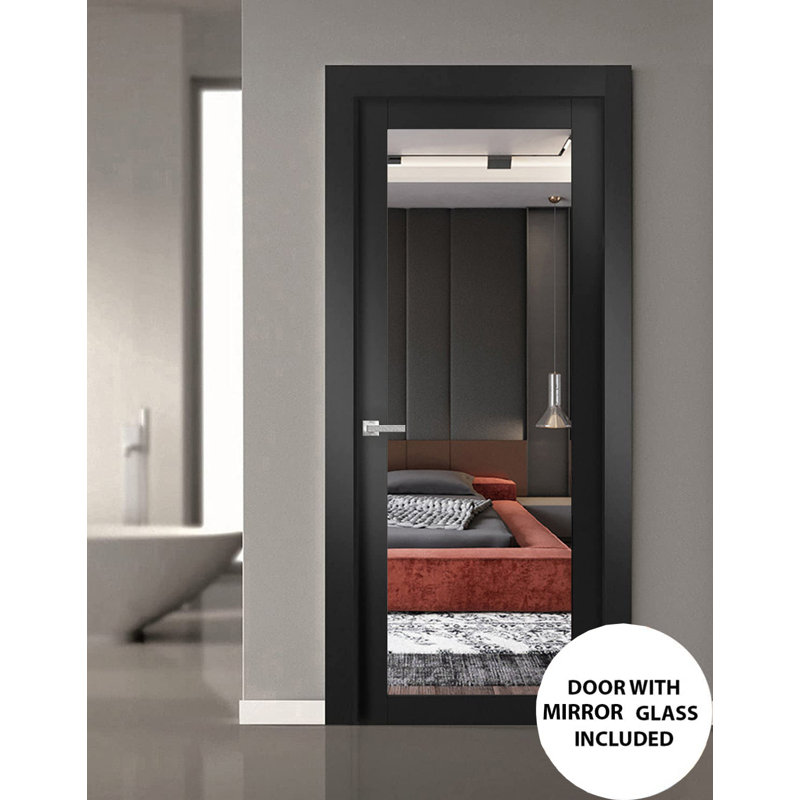 Porte française unie à l'intérieur | Lucia 1299 avec miroir | Poignée simple à panneau régulier | Portes de salle de bain robustes