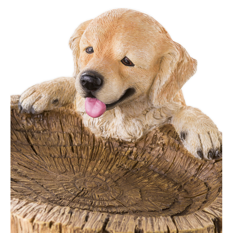 22"H Playful Puppies and Cardinal Resin Birdbath