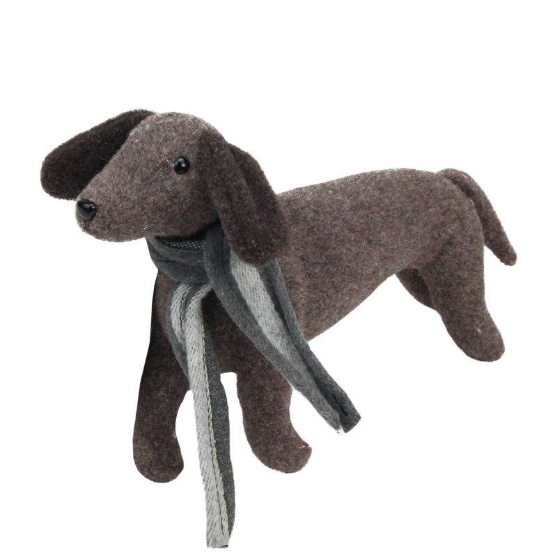 coussin teckel de Noël en peluche brun avec écharpe 7,5 "