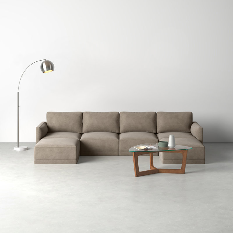 Deirdre Velvet U-Shaped Sectional Symmetrical, Taupe Velvet