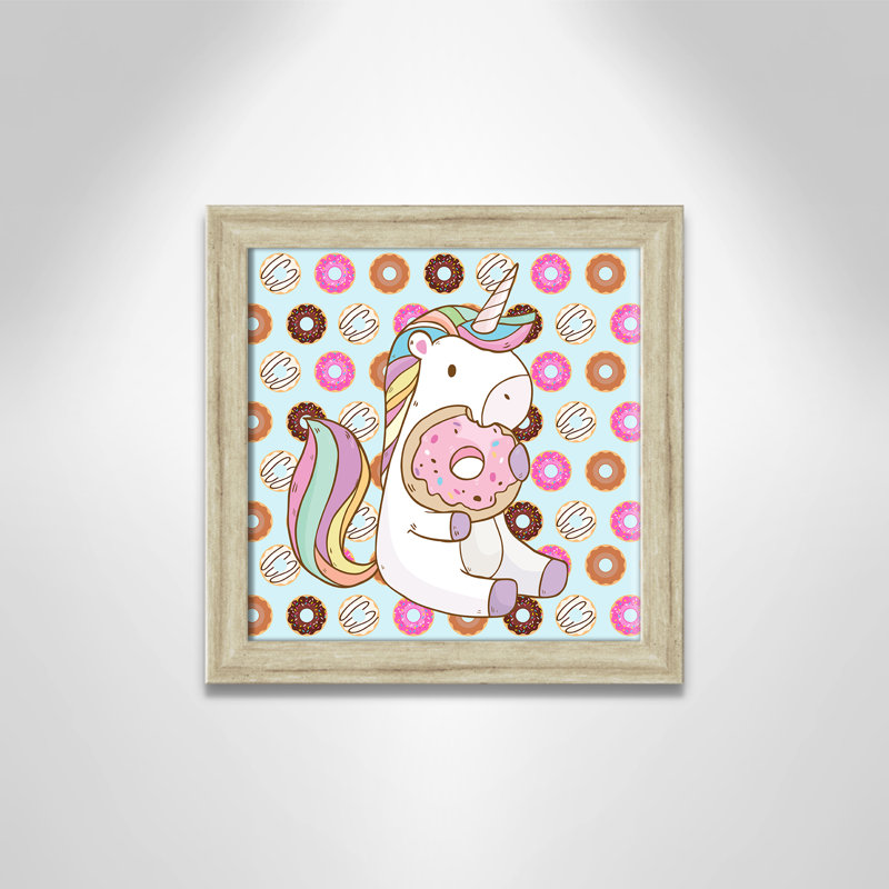 Adhésif décoratif beigne licorne, H 12 po x l 12 po x P 0,6 po, Cadre plat beige