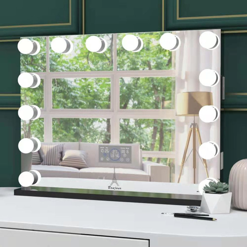 Miroir de maquillage lumineux biseauté, 33,5 po x 43,5 po, Gris