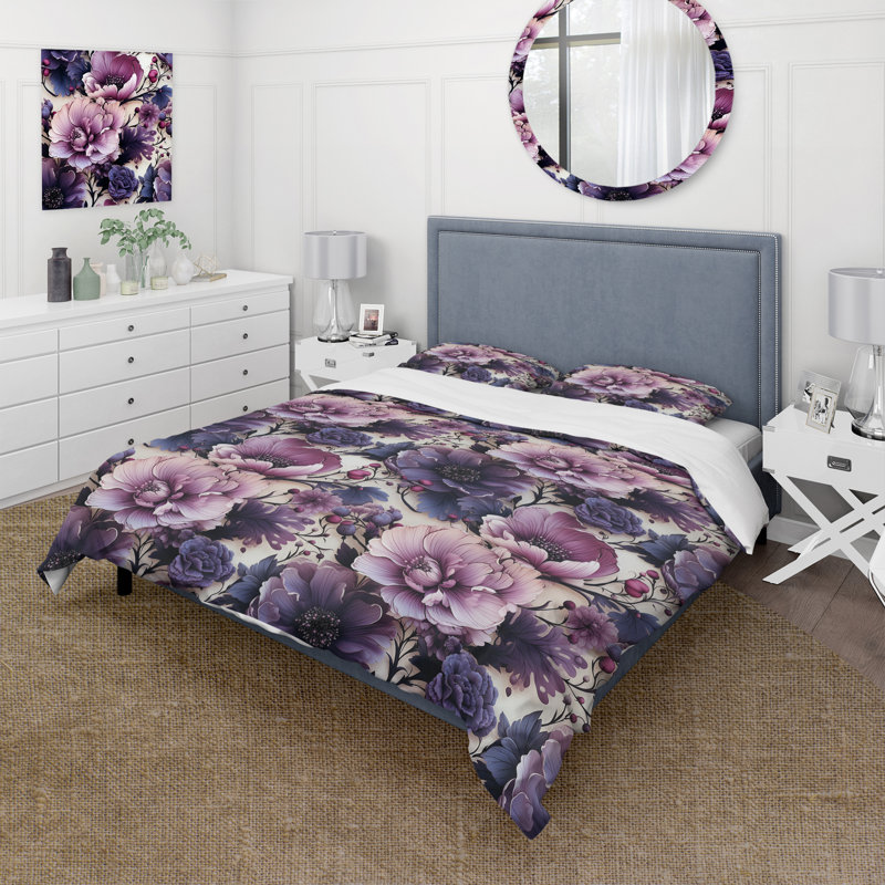 Ensemble de housse de couette Shadowed Blossoms Moody Patterns I - Floral, Housse de couette pour grand lit et 2 taies décor