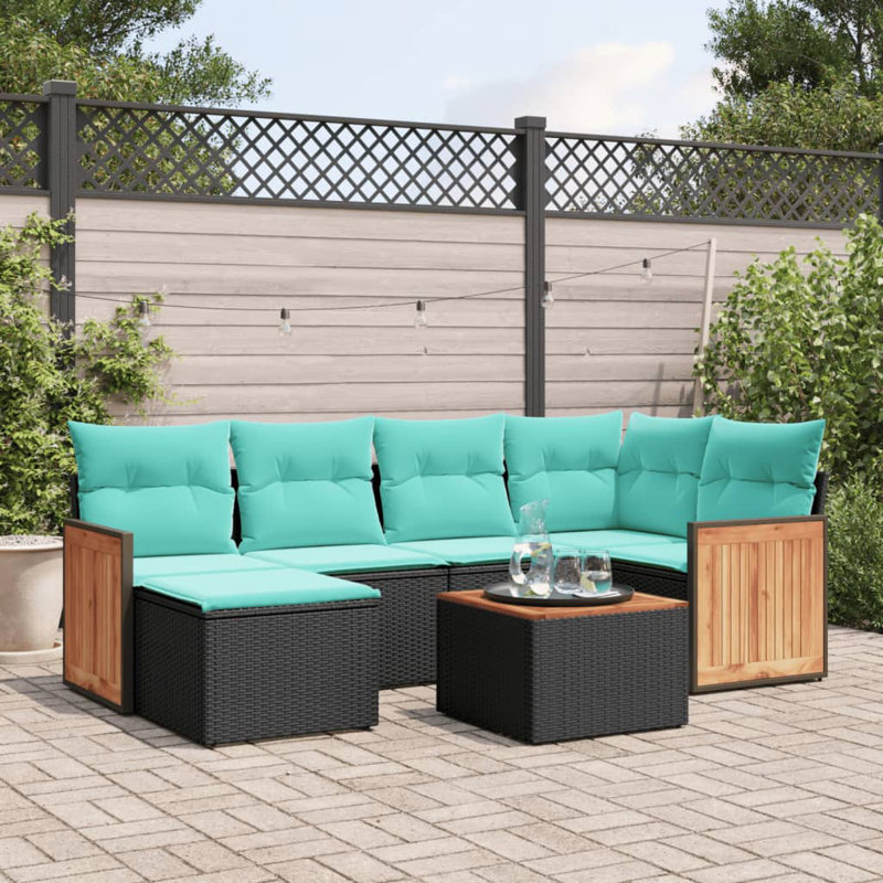  Ensemble de canapé de patio 7 pièces avec coussins en rotin de polyester noir