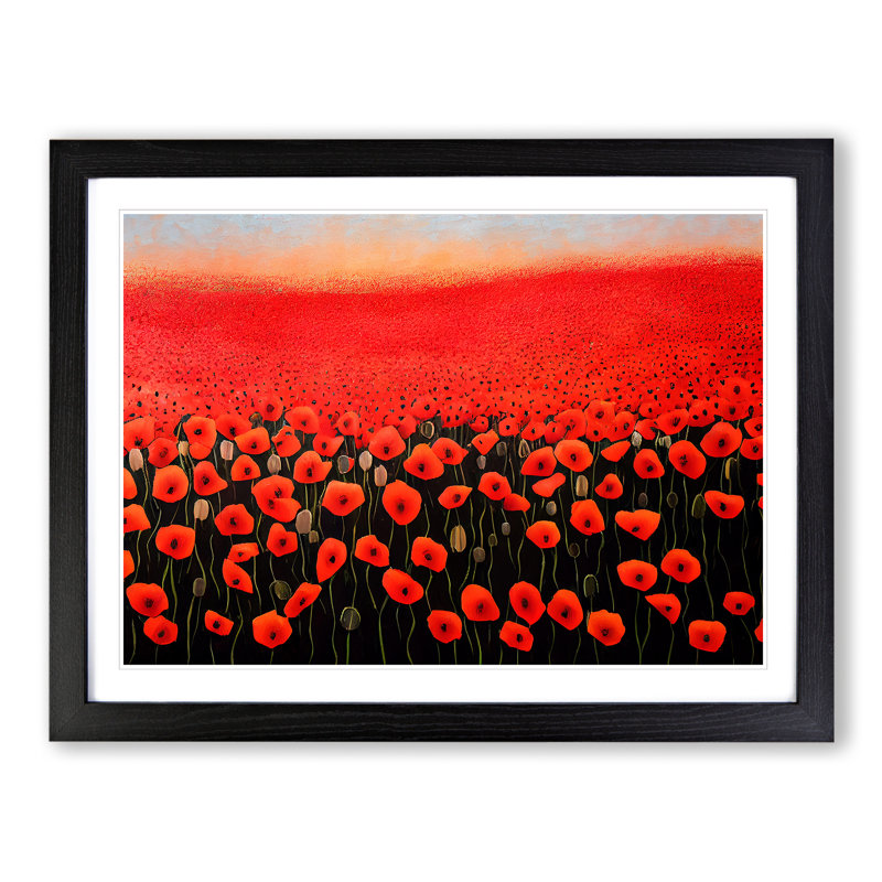 Adventurous Poppy Field Flowers - Single Picture Frame Painting, Black Framed, 25cm H x 34cm W x 2cm D