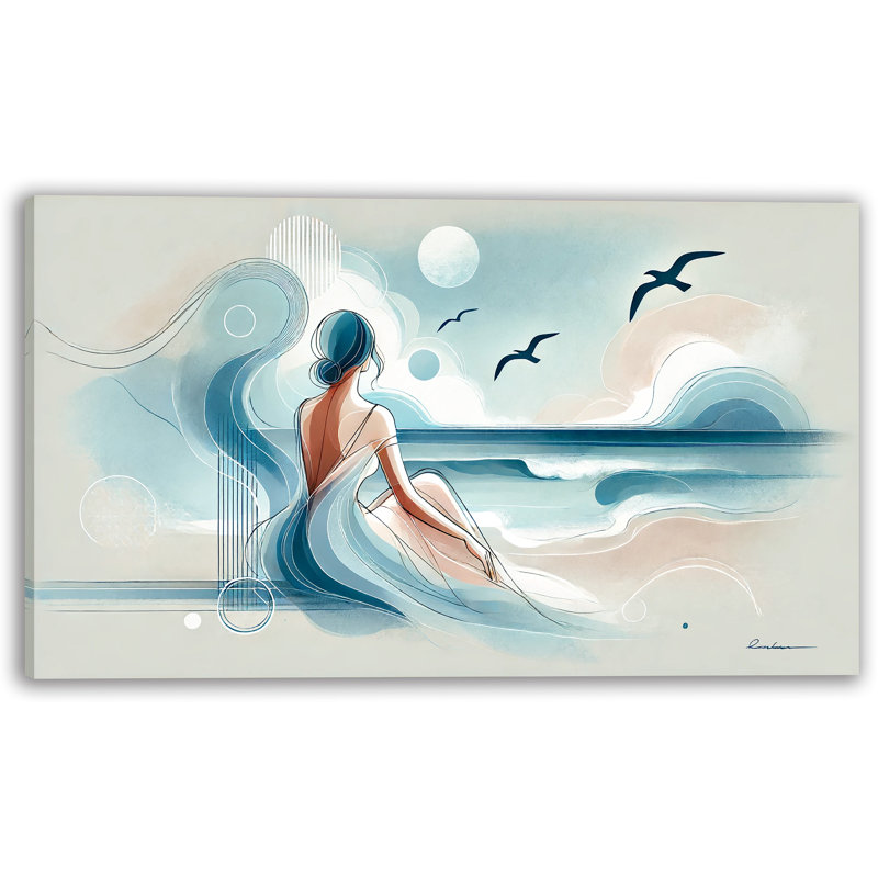 «Ocean Dreams: Woman with Seagulls», art mural sur toile, H 24 po x l 36 po x P 1,5 po
