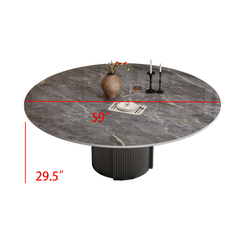 59" Round Marble Dining Table for 6-8 People, Gray
