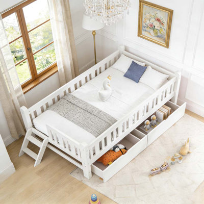 Lit plateforme simple avec garde-corps et 2 tiroirs