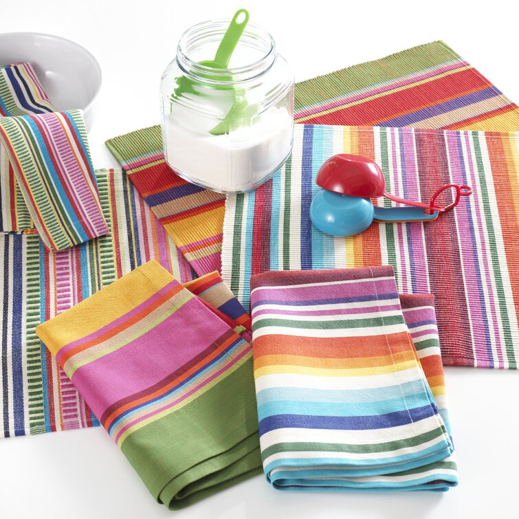 Fiesta Stripe Cotton Dinner Napkins, Bright Multi Color, Handwoven