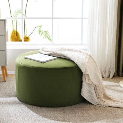 Velours olive rond - 16,38 pouces de haut, 30,35 de large, fonctionnant comme repose-pieds ou table d'appoint, apparence luxueuse haute, confort de travail et