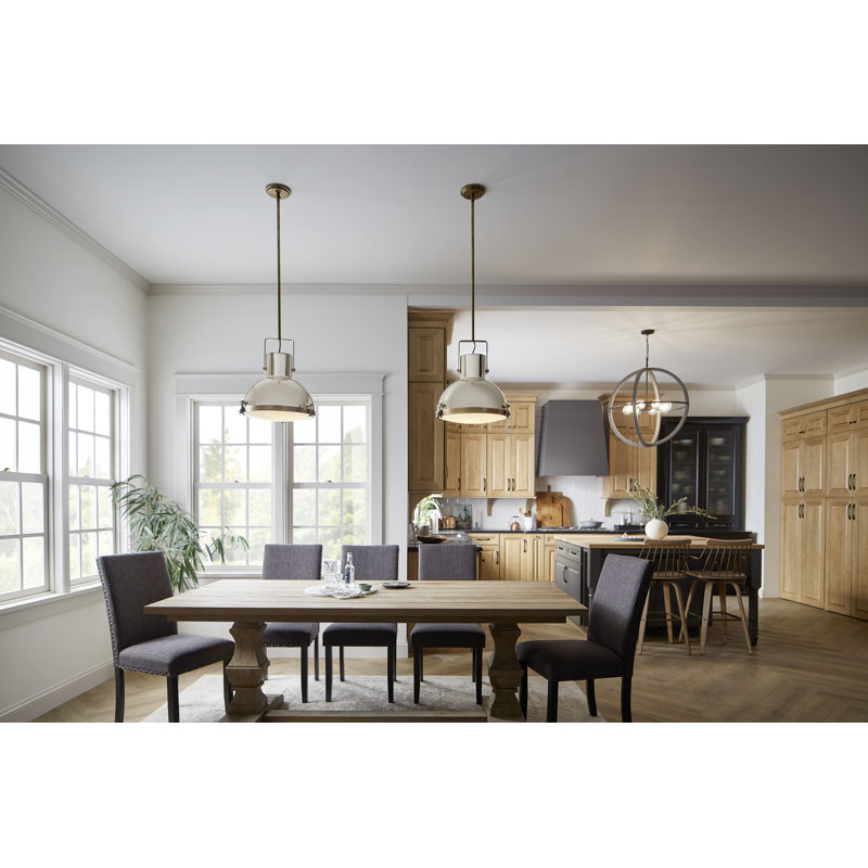 Nautique Single Light Coastal Pendant w/ Etched Opal Glass, 19" H x 18" W x 18" D, Heritage Brass