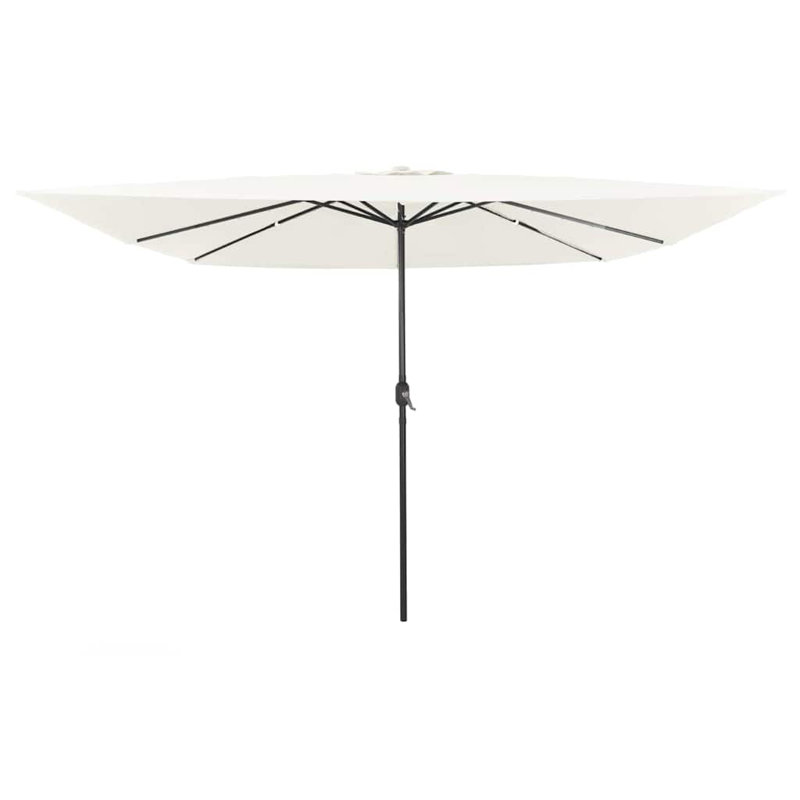 Garden Parasol with LED Strip Lights Polyester and Steel Sun Shade, White/Black