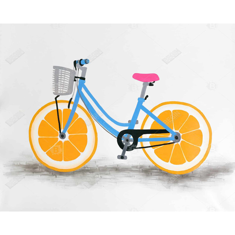 Orange Wheel Bike - nourriture, reproduction d'art encadrée