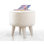 Pouf moderne en fausse fourrure avec pieds en bois, 15,0 po de diamètre x 14,6 po de hauteur | 100% fausse fourrure, 35 éponges orthopédiques, 2,4 po d'épaisseur | Élégante couleur blanche, design scandinave, parfaite pour la décoration intérieure élégante