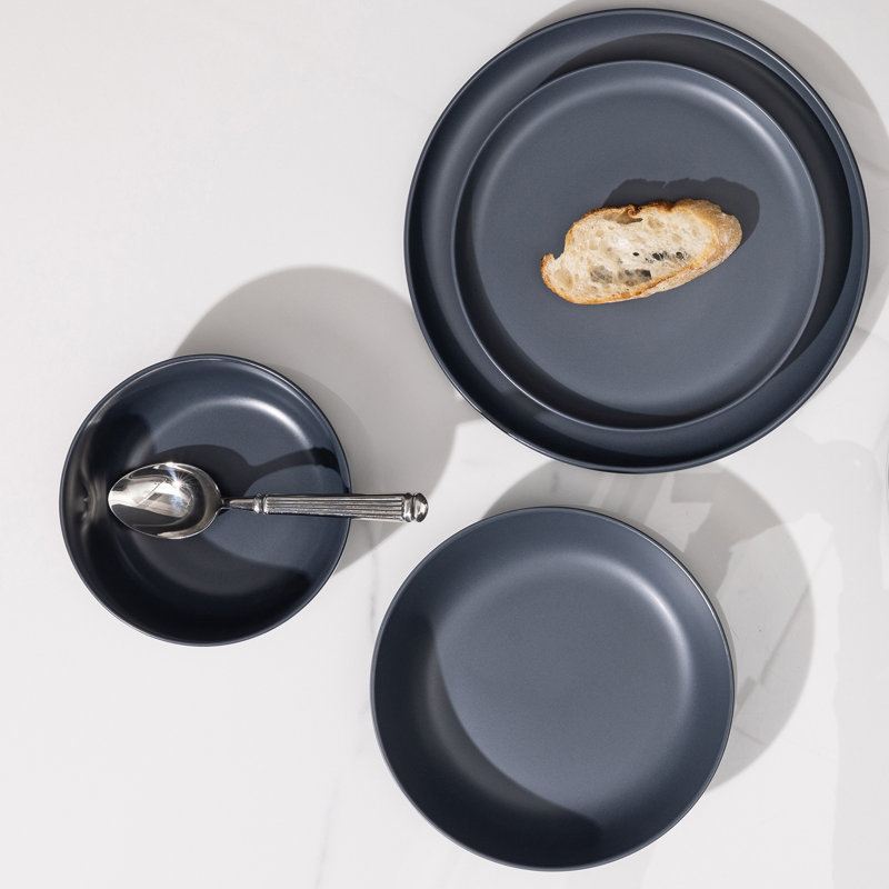Service de table en grès 16 pièces ALOFMO Pure avec bol à pâtes - Service pour 4, Bleu
