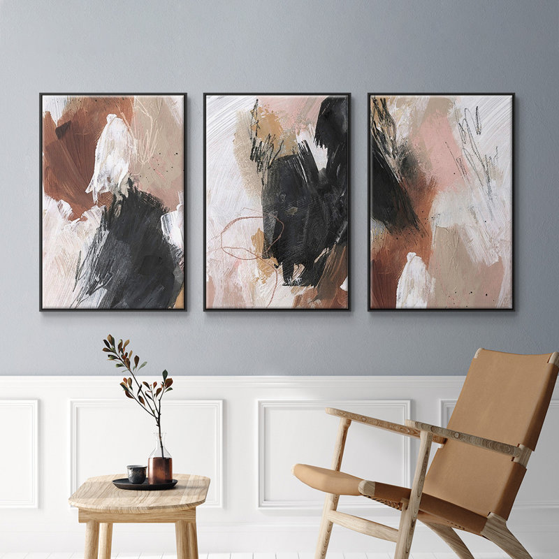 «Unbleached Neutrals I», ensemble de 3 reproductions encadrées sur toile, Noir, H 36 po x l 72 po
