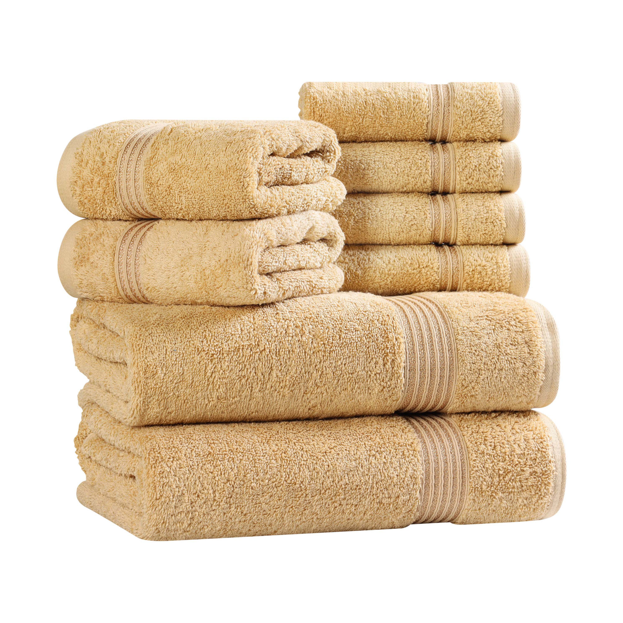 Alexia Heritage Certified Egyptian Cotton Plush Absorbent Luxury 8 Piece Bathroom Towel Set, Gold