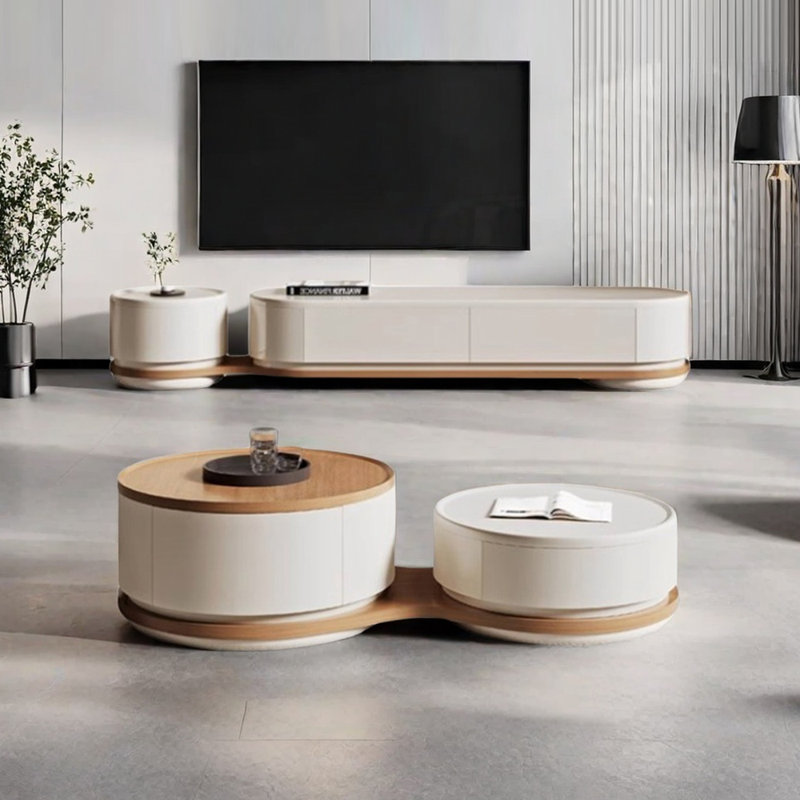 Cream style TV cabinet end table combination