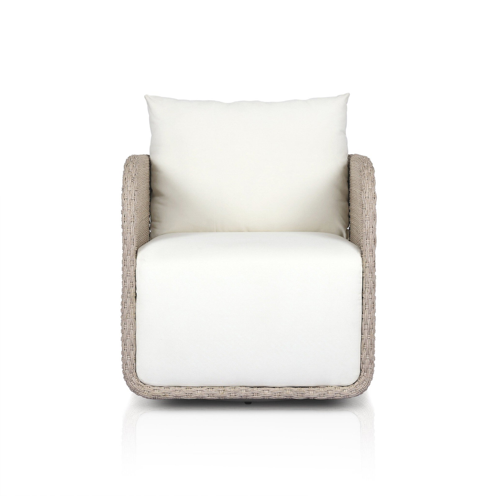 Poillucci Swivel Wicker Outdoor Lounge Chair, Vintage White, Arashi Salt, Acrylic