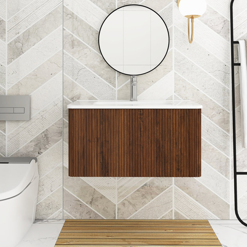 Symer 29.94 " W Wall Mounted Wall Mounted 1 Single Vanity Bathroom Vanity With Ceramic Top