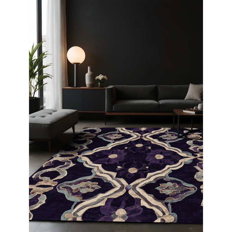 Tapis mauve soyeux et moelleux, Rectangulaire 3 pi x 5 pi