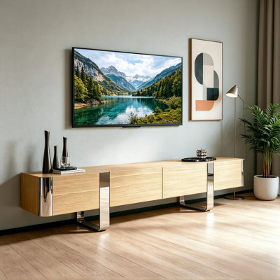 79" Mid-Century Modern Solid Wood TV Stand With Storage Drawers