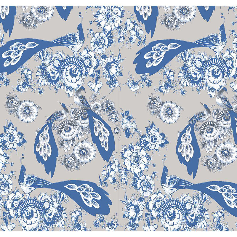 Royal Delft Floral Metallic Wallpaper Roll, Blue