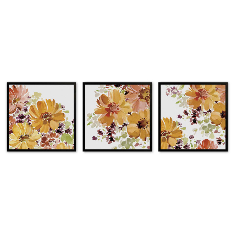 Ensemble de 3 estampes Autumn Garden Whispers, 16 po x 16 po, Noir satiné