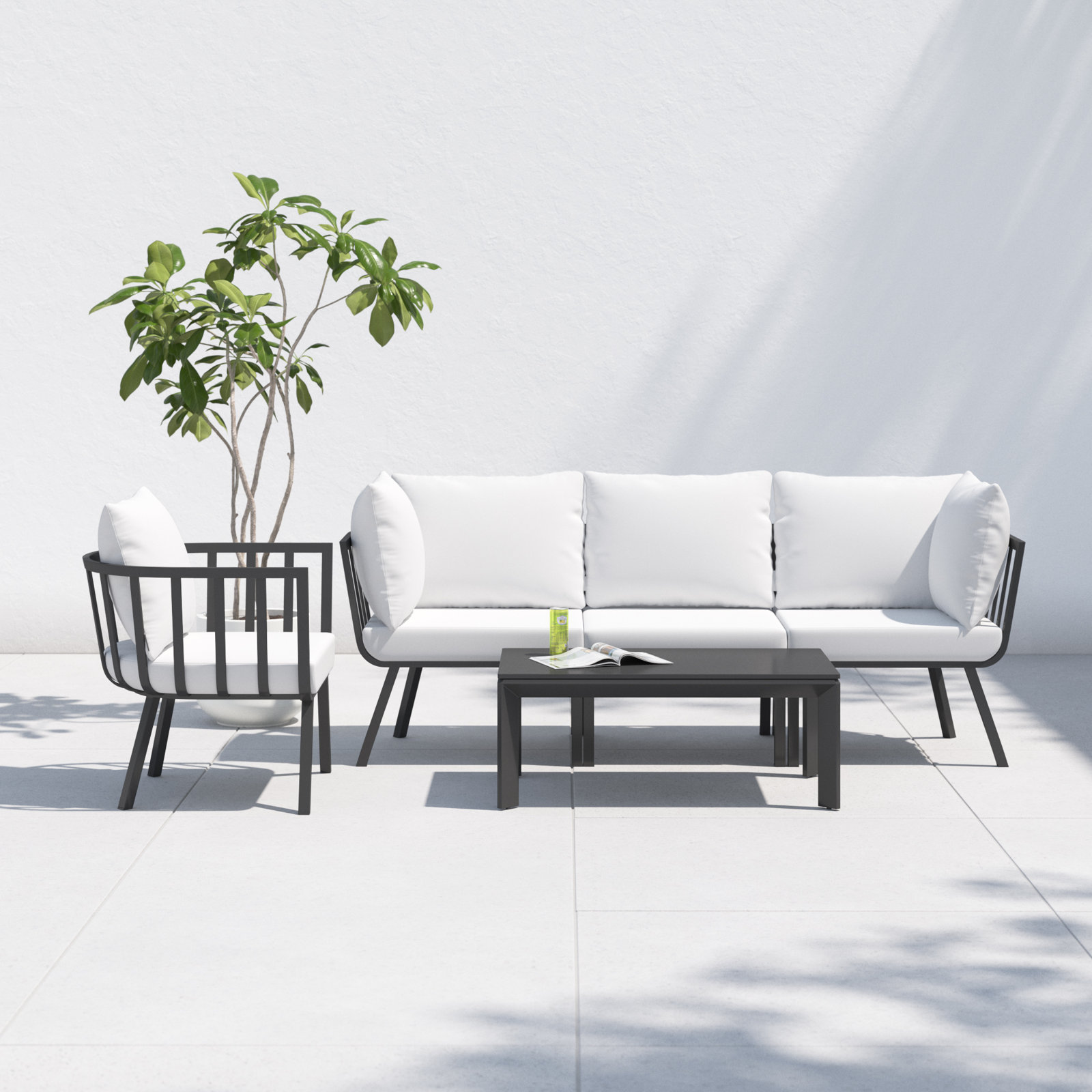 Riverside 4-Person Patio Seating Group, Gray Frame/White Cushion