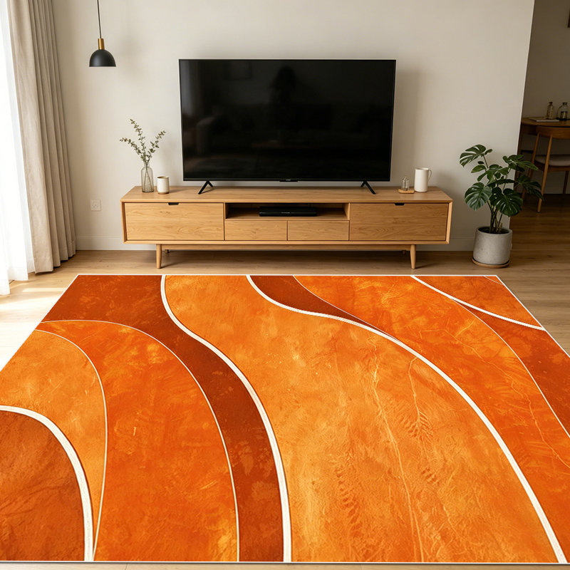 1PC Burnt Orange Wavy Swirl Abstract Geometric area rugs for Living Room, Soft and Comfortable, All-season, easy-care, machine washable Indoor floor mat, ideal for dining table, bedroom, entryway, kitchen, outdoor patio, hallway,...