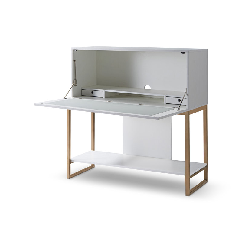 Hamayel Metal Base Secretary Desk, White, Bronze