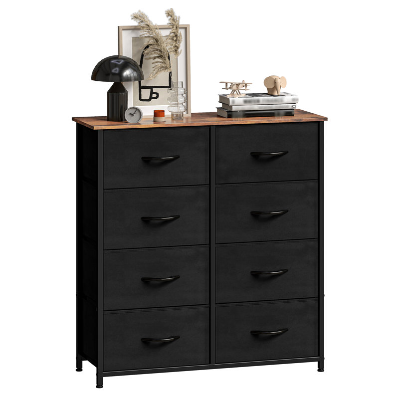 Kohrs 8 Drawer 85.6Cm W chest of drawers with Steel Frame & Wood Top, Black/Brown