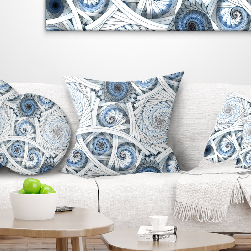 Spirale blanche avec art fractal bleu - coussin imprimé abstrait, 16 po x 1 po, Carré