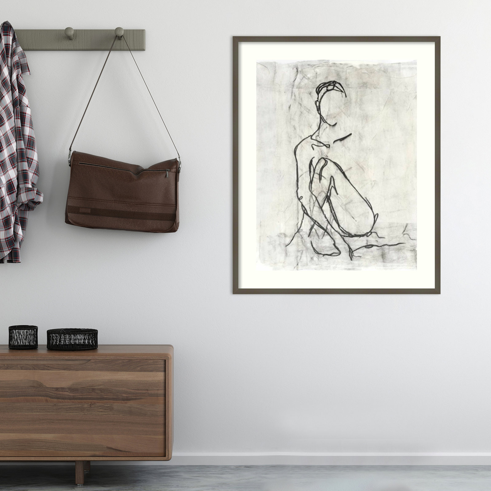 Embellished Nude Contour II Print, Gray Framed Paper, 37" H x 31" W
