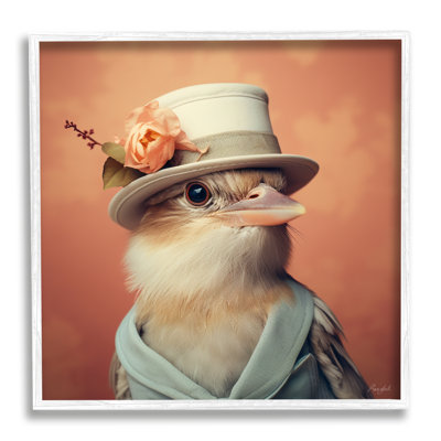 Oiseau au chapeau rétro encadré sur bois par Roozbeh