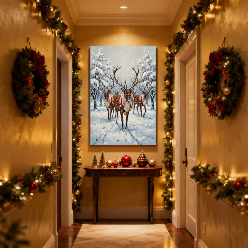 Ensemble de 3 reproductions d'art sur toile, "Christmas Winter Reindeer Snowy Forest Christmas Scene", H 30 po x l 20 po