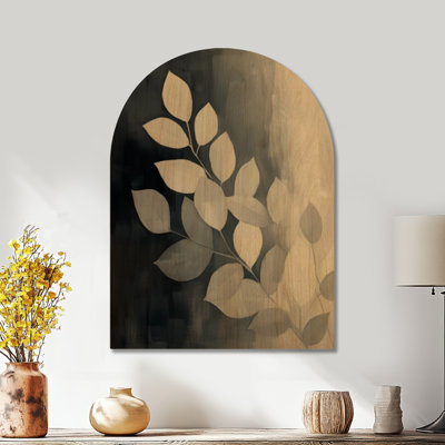 Branche de feuillage au clair de lune - Décoration murale en forme d'arche, imprimée sur bois