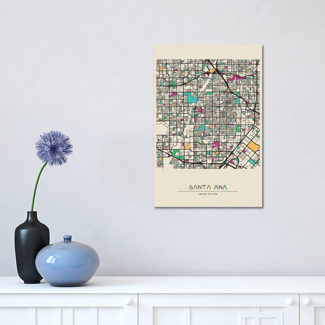 Santa Ana, California Map by Ayse Deniz Akerman - Wrapped Canvas Gallery-Wrapped Canvas Giclée