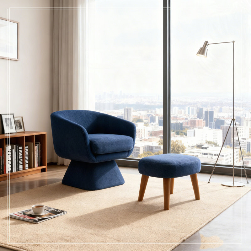 Chaise de loisir rembourrée avec repose-pieds, Bleu