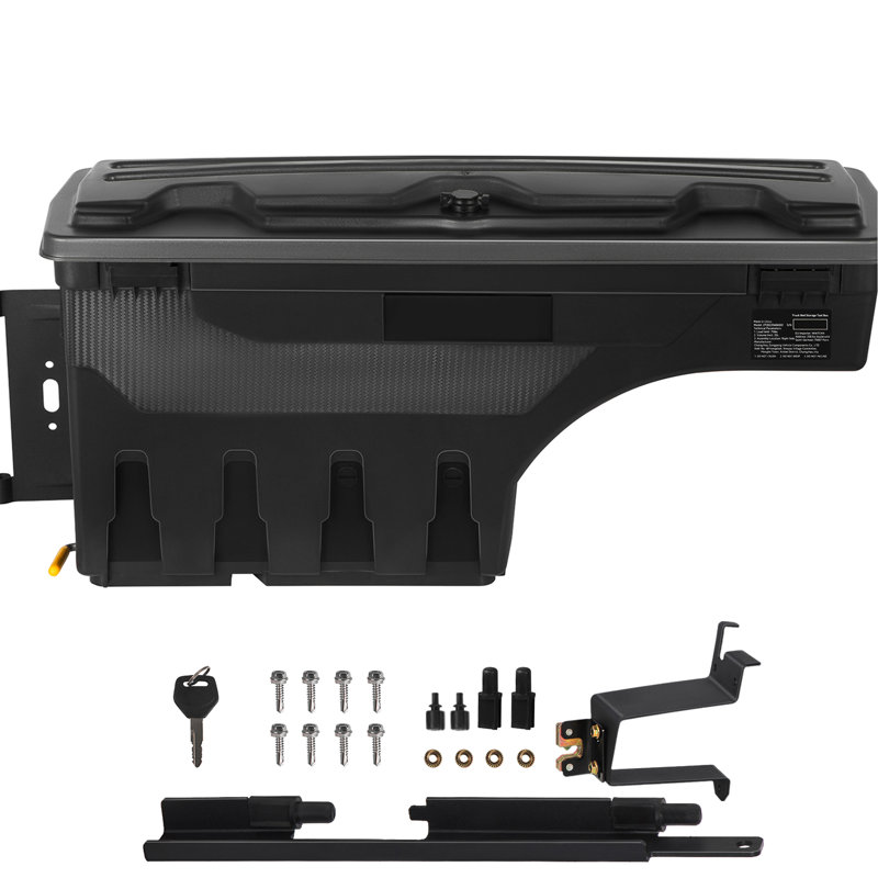 Rangement imperméable pour lit de camion ABS, 6,6 gallons, couvercle verrouillable, compatible avec 1500 2019 - 2021, côté conducteur, noir, boîte de rangement pour gants de protection, roue à compartiments multiples pour l'organisation