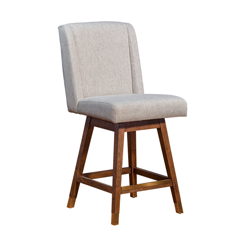 Chaise de bar pivotante en bois massif avec repose-pieds, Siège taupe / structure brune