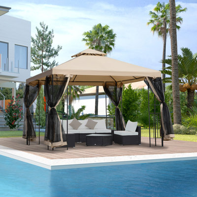 Pavillon de jardin 10 'x 10' Outsunny avec tablettes d'angle, abri de jardin avec moustiquaire et toit ventilé