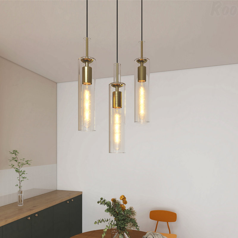 Luminaires suspendus, ensemble de 3 luminaires suspendus de style moderne avec abat-jour en verre transparent rayé
