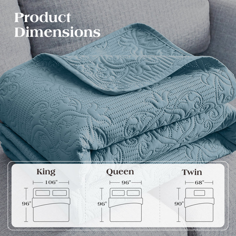 Light Blue Queen Size Floral Design Lightweight Quilt Elegant Bedroom Decor Reversible Single Quilt, Light Blue, Queen Quilt