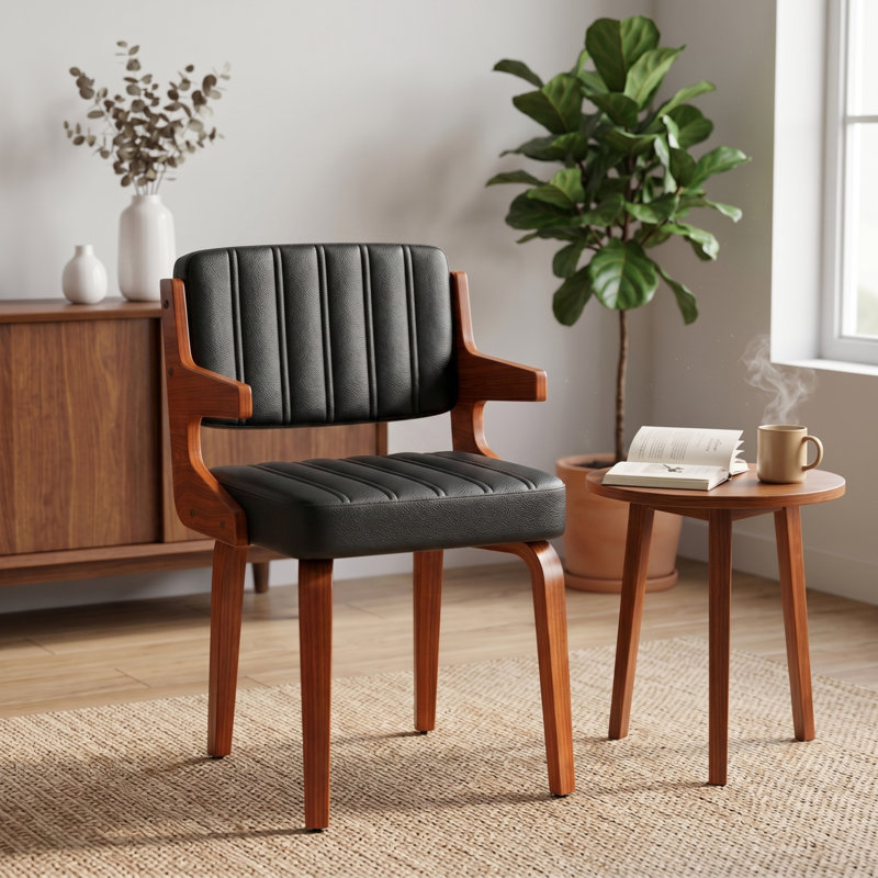 Mid-Century Modern Faux Leather Upholstered Dining Arm Chair , Wood Frame Side Chairs for Dining Room, Kitchen and Living Room