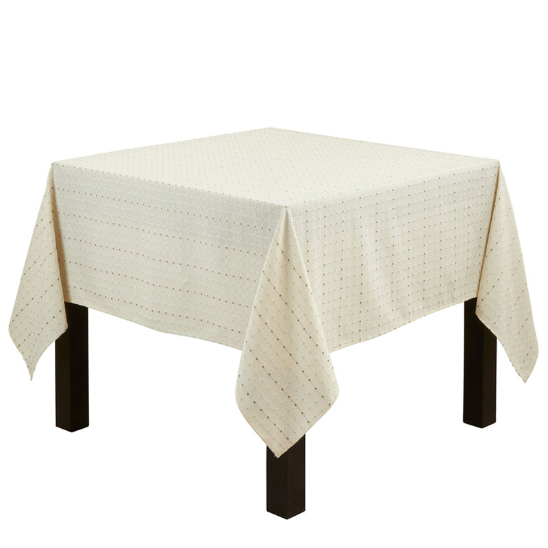 Aqua Modern Stitched Line Cotton Blend Tablecloth 70" W X 70" L, White